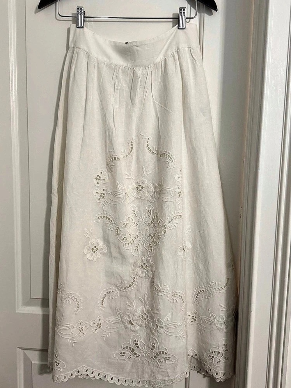 Sézane Noa Skirt Embroidered Floral Maxi White Size 38 US 6